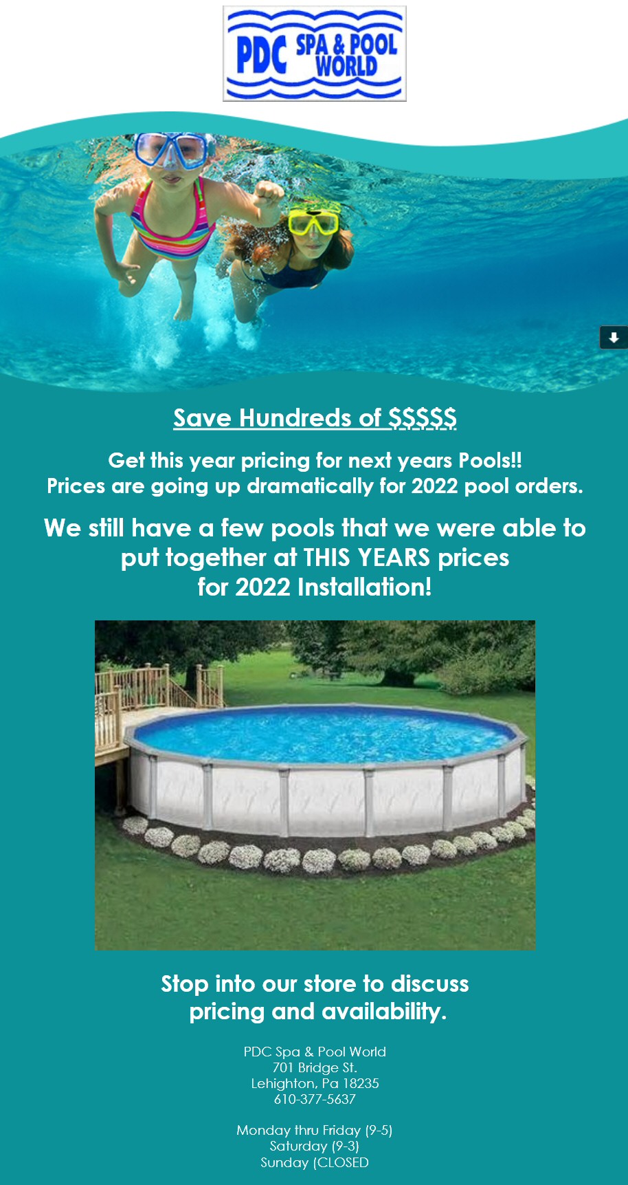 Get 2021 Prices on Pools for 2022 at PDC Spa and Pool World! Pool Sale Near Me, Lehighton PA