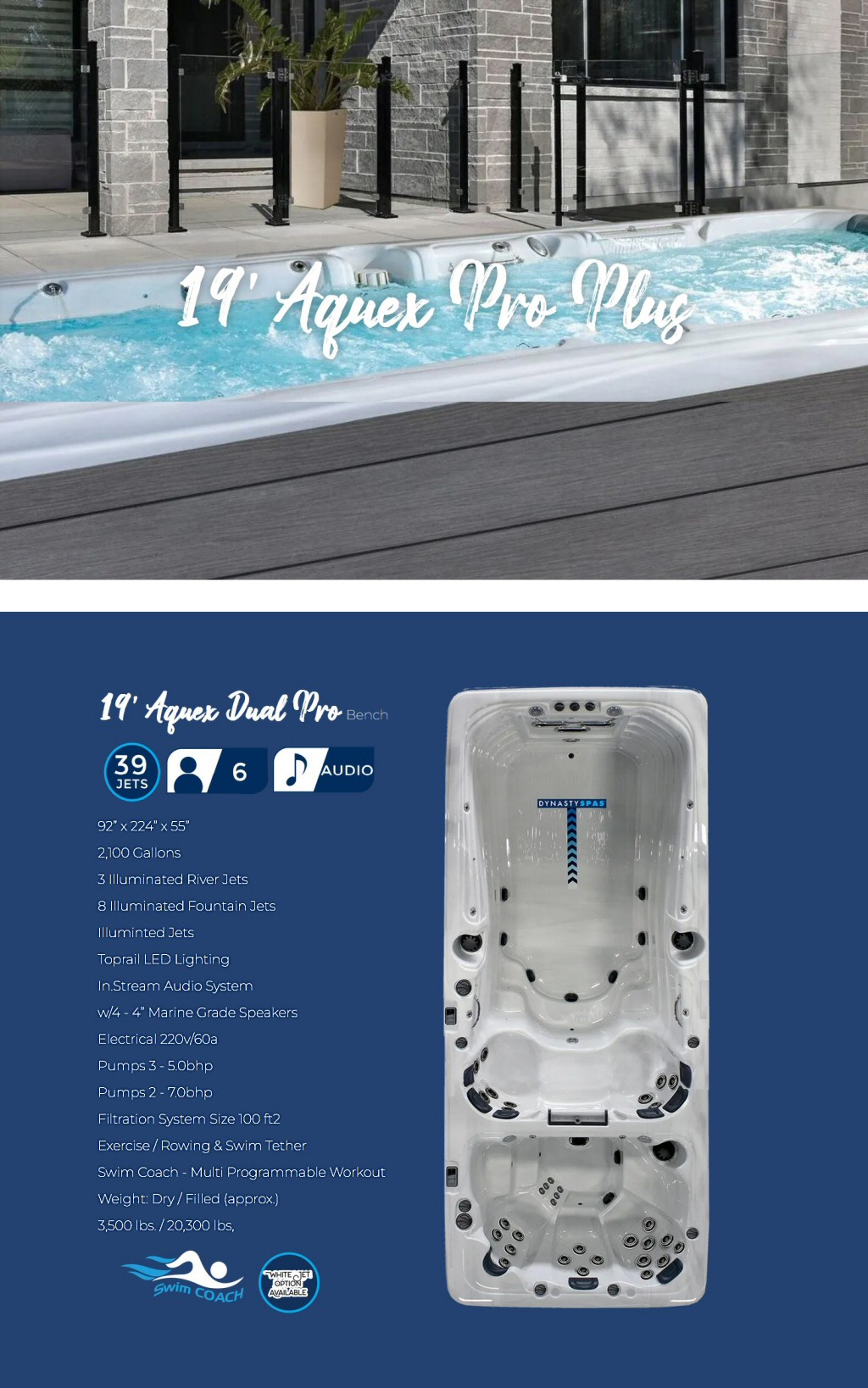 Dynasty Swim Spas 19' Aquex Pro Plus,Swim Spas Hot Tubs Lehigh Valley