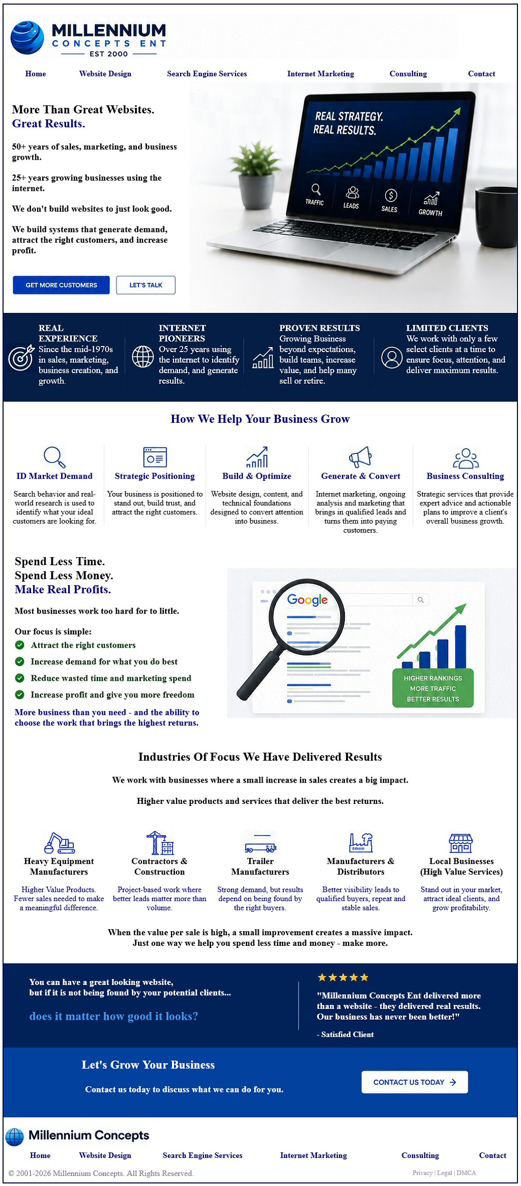 More Than Great Websites Great Results Millennium Concepts Ent - Website Design - Search Engine Services - Internet Marketing - Consulting