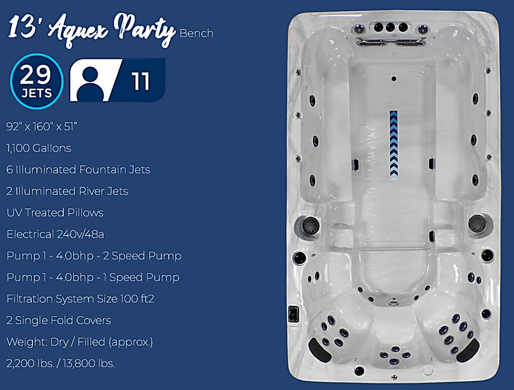 Dynasty Spas -  Family Party Spas Hot Tubs 13' Aquex Party Hot Tub Features
