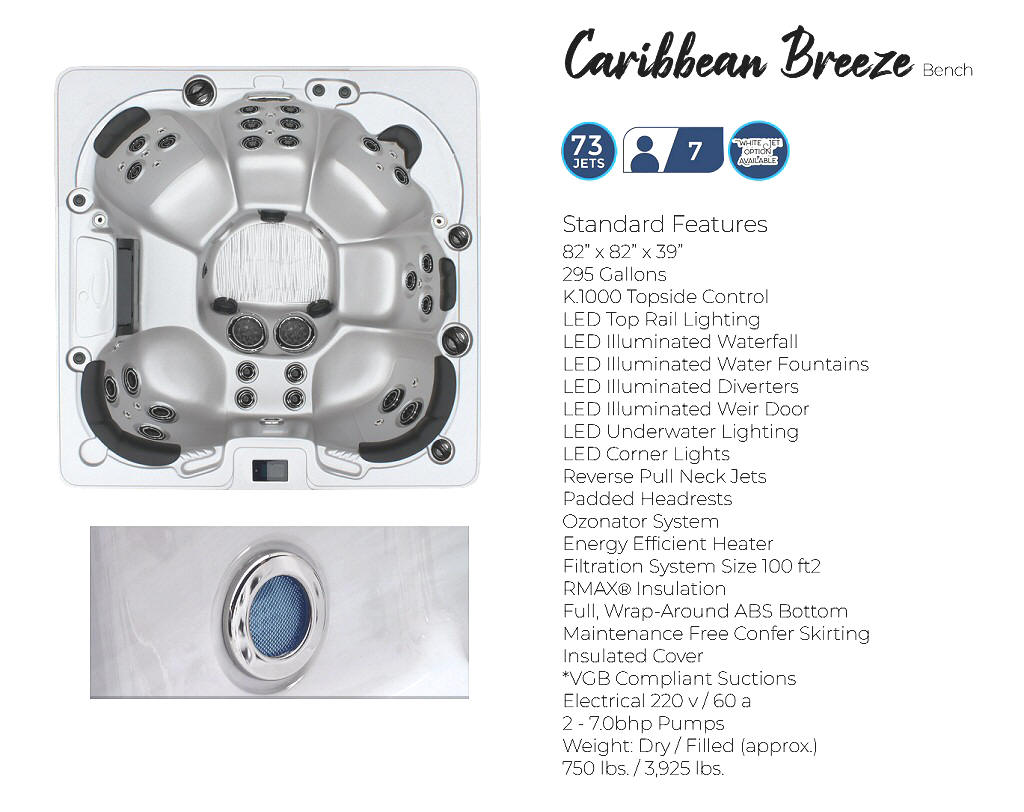 Dynasty Spas Hot Tubs - Oasis Collection - Caribbean Breeze Standard Features 7 Person Hot Tub