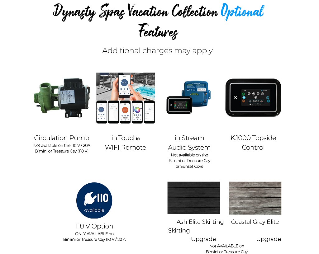 Dynasty Spas Vacation Collection Hot Tub Optional Features at PDC Spa and Pool World Lehighton PA