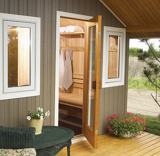 Outdoor Saunas - Metro Series of Traditional Steam Saunas Double As Pool Changing Room
