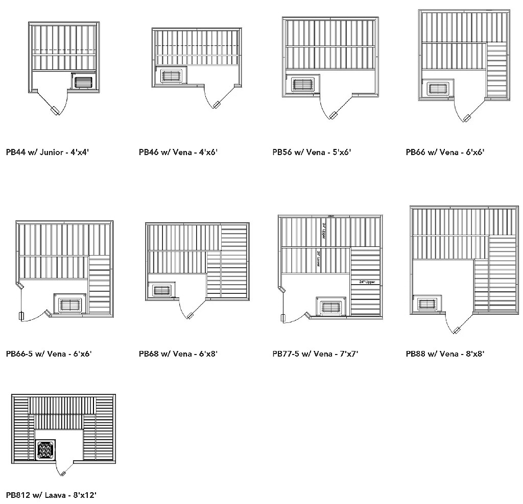 Typical configurations of Finnleo Sisu Sauna Series.